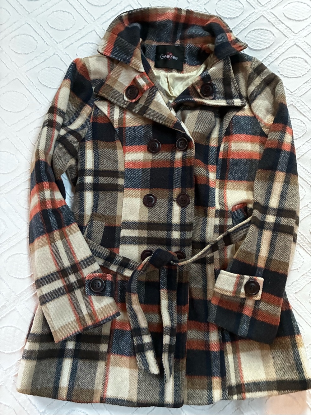 Gee Gee Women's Plaid Double-Breasted Pea Coat in Multi-Color